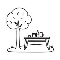 A table placed under a tree in a backyard picnic vector