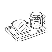 A toast resting near a jam jar on a breakfast tray vector