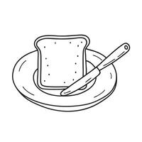 A toast slice placed beside a butter knife on a plate vector