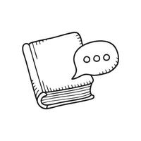 A talk icon drawn beside a closed book vector