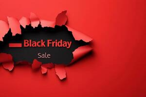 Announcing a festive Black Friday sale with a striking torn paper effect on a vibrant red background photo
