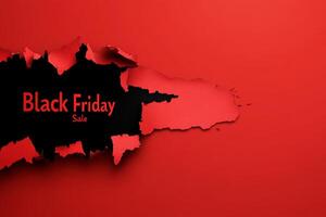 Exciting Black Friday sale announcement with a striking torn paper effect on a vibrant red background photo