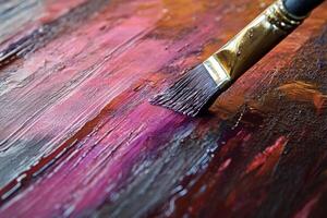 Applying a fresh coat of varnish to new wooden panels with a brush, showcasing vibrant color and shine photo