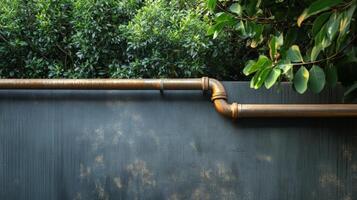 A rainwater pipeline is positioned at the terrace roof corner, providing a space for text or design on a modern urban backdrop photo