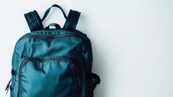 Backpack placed against a light background, showcasing its size and design in a minimalist style photo