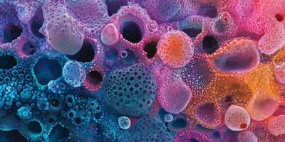 Colorful abstract patterns resembling bubbles in vibrant shades of blue, pink, and orange creating a striking visual texture photo