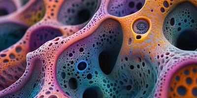 Colorful close-up of abstract textured surface in vibrant hues and intricate patterns showcasing its unique structure photo