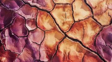Unique patterns of cracked earth showcase the impact of drought in a desert landscape during golden hour photo
