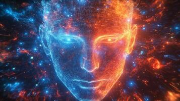 Cosmic digital consciousness explores the uncharted realms of virtual existence and creation in a vibrant visual odyssey photo