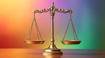 Symbol of justice balances against a vibrant background showcasing harmony and equity photo