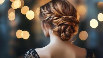 Elegant updo capturing the charm of an evening event with soft lighting and exquisite detail photo