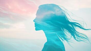 Ethereal silhouette dancing in a pastel sky, embodying freedom and tranquility through graceful artistic expression photo