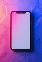 Stylish smartphone on a colorful surface with vibrant hues creating an artistic ambiance photo