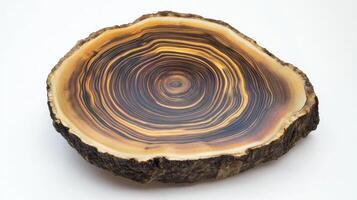 Stunning display of natural wood grain showcasing rich colors and intricate patterns from a cross-cut log section photo