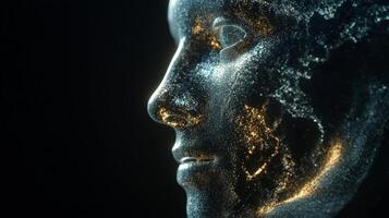 Digital face profile illuminated by shimmering light effects in a futuristic setting photo