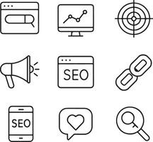 Digital Marketing and SEO Line Icons in Grid Layout vector