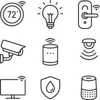 3x3 Smart Home Technology Icons in Minimalist Line Art Style vector