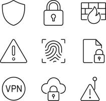 Cybersecurity Line Art Icons Set in Modern 3x3 Minimal Grid vector