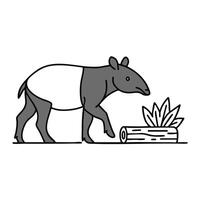A tapir walking beside a fallen log on a jungle path vector