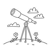 A telescope standing alone in a quiet grassy field vector