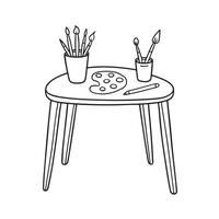 A table with painting tools in an art corner vector