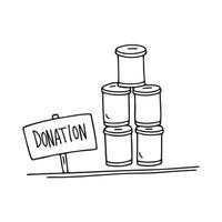 Stacked tins placed beside a donation sign on a table vector