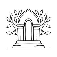 A temple wall with carvings under branches vector