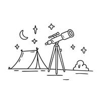 A telescope standing on a tripod near a tent vector