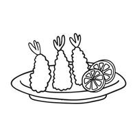 A plate of assorted tempura beside lemon slices vector