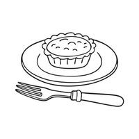 A tart sitting on a small plate near a fork vector