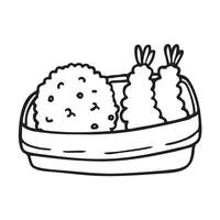A vegetable tempura beside rice ball vector