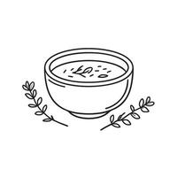 A thyme twig placed near a bowl of soup in a kitchen scene vector