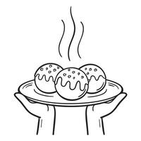 A takoyaki held above a plate with steam rising vector