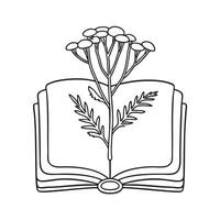 A tansy tucked between pages of an open field guide vector