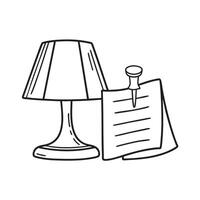 A thumbtack beside a scribbled note on near a lamp base vector