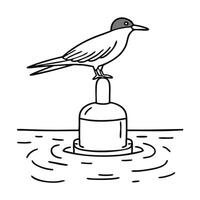 A tern perched on a buoy floating in the sea vector
