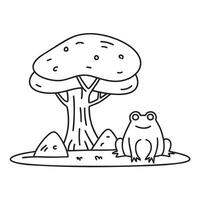 A toad hiding near a mossy rock under a tree vector