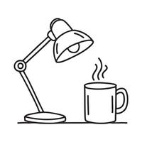 A table lamp next to a coffee mug on a messy workspace vector