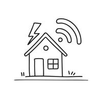 A thunder symbol near a house with a tilted antenna vector