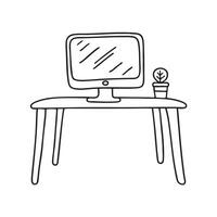 A table supporting a desktop computer in a home office vector