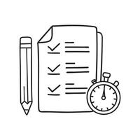 A timer beside a pencil and checklist on a desk vector