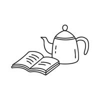 A teapot set sitting near an open recipe book in the kitchen vector