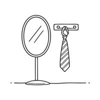 A tie on rack beside a standing mirror vector