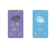 Weather Application Template for Mobile Apps. Stock Illustration. Storm and Snow vector