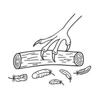 A talon gripping a log near scattered feathers vector