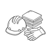 A stack tiles beside gloves and helmet on a construction vector