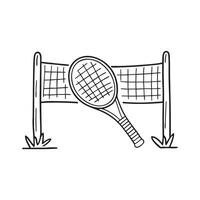 A tennis racket leaning near a net post vector