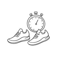 A timer resting next to pair running shoes vector