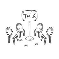 A talk sign beside a group of chairs in a circle vector