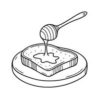 A toast in plate with dripped honey beside a spoon vector